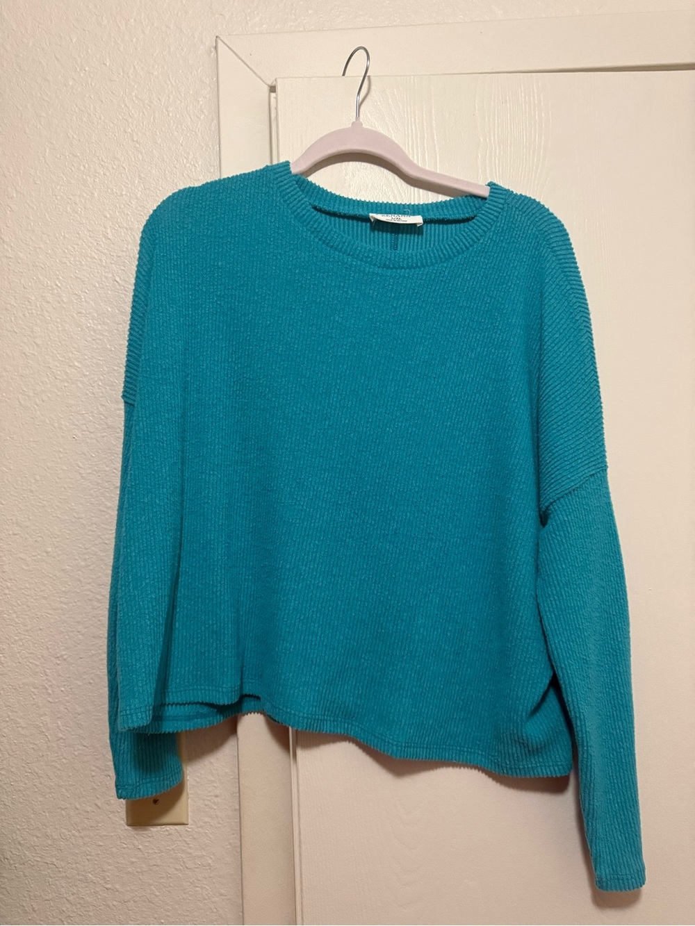 Zenana Outfitters Teal Ribbed Crewneck Sweater